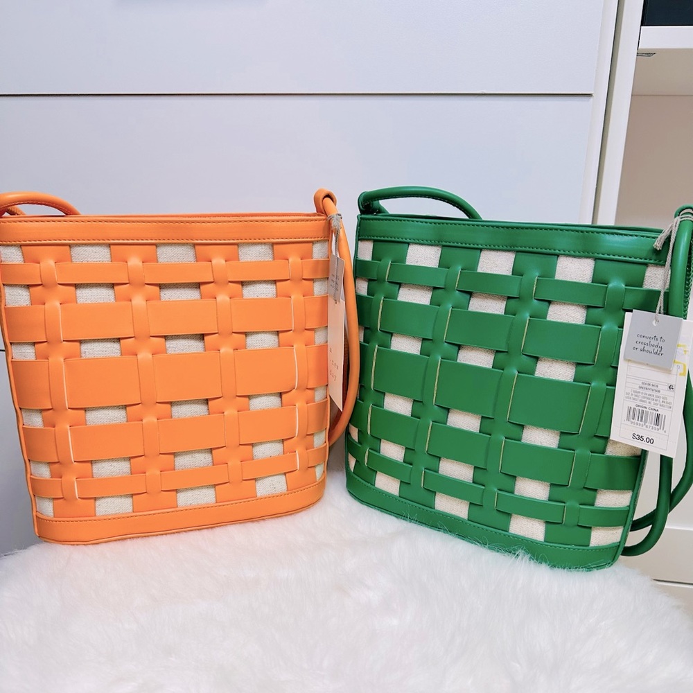NEW Target A New Day Basket Weave Woven Bucket Bags Crossbody Purses, set of two
